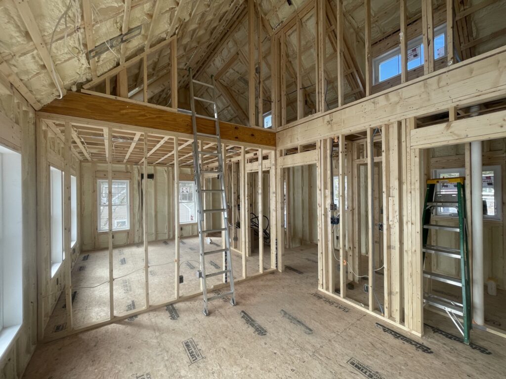 Interior Framing after insulation for cottage in Plymouth