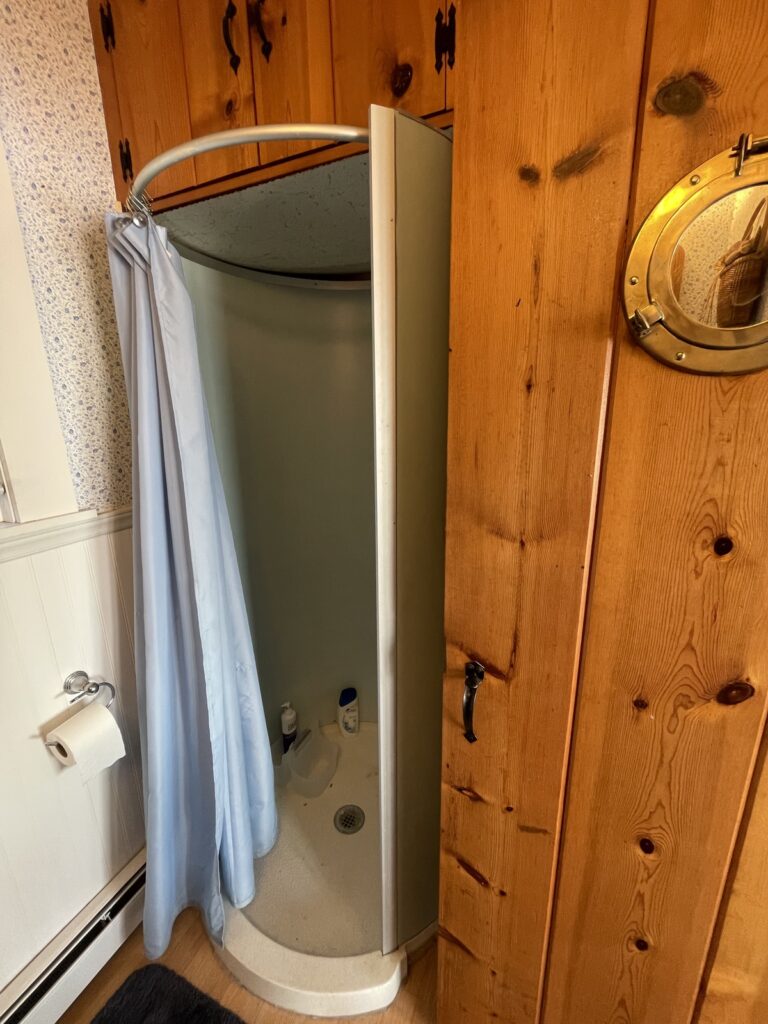 Before new remodeled bathroom with small shower