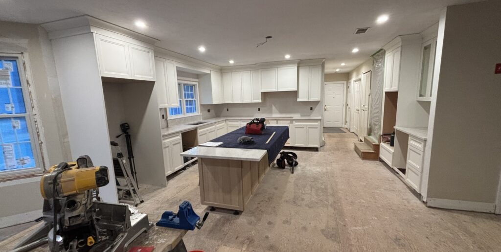 Kingston kitchen remodel in progress with cabinets and countertops being installed