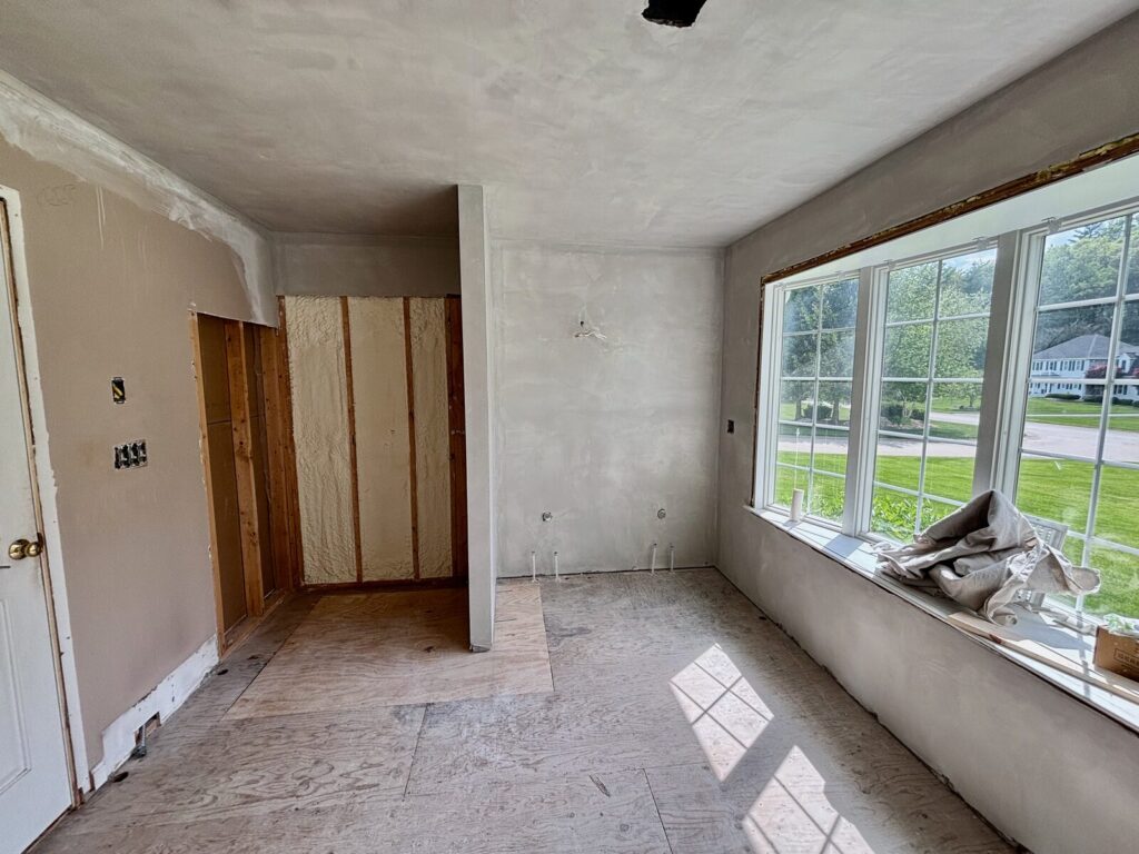 Bathroom remodel with new walls and water lines