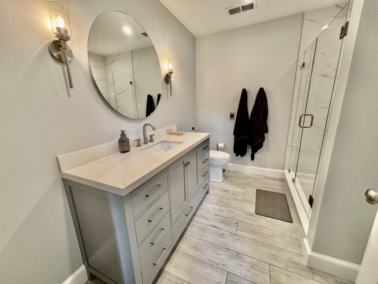 Master Bathroom Remodel with corner bench in shower